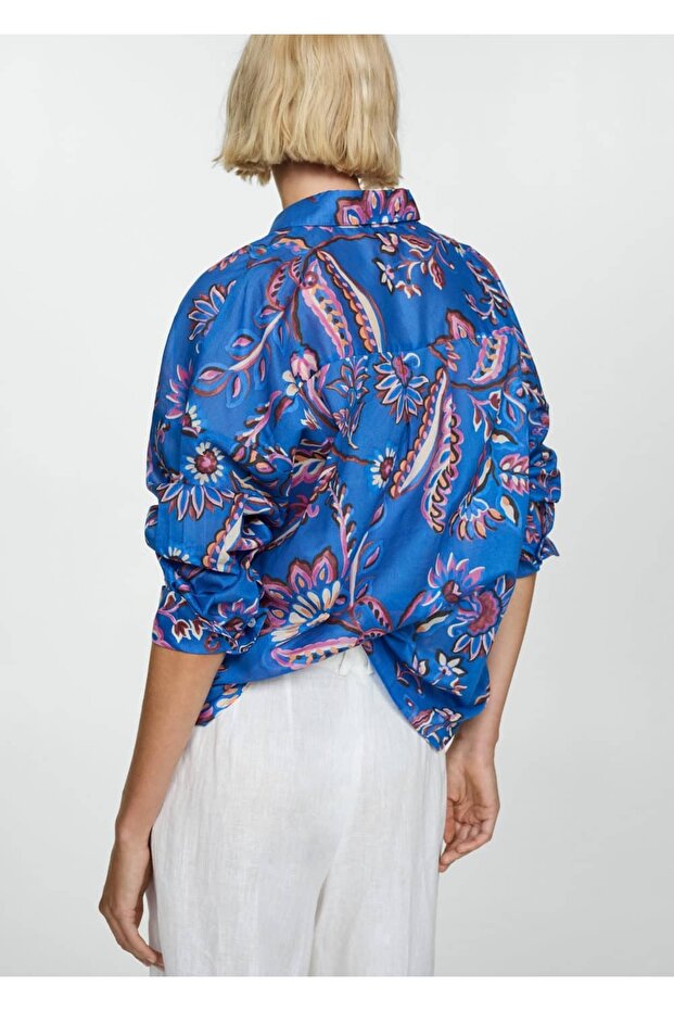 Çiçekli Dökümlü Gömlek - 4