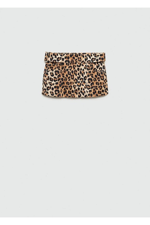 Leopar denim mini etek - 2