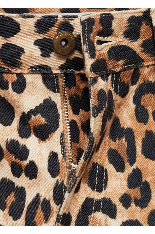 Leopar desenli denim bermuda şort - 5