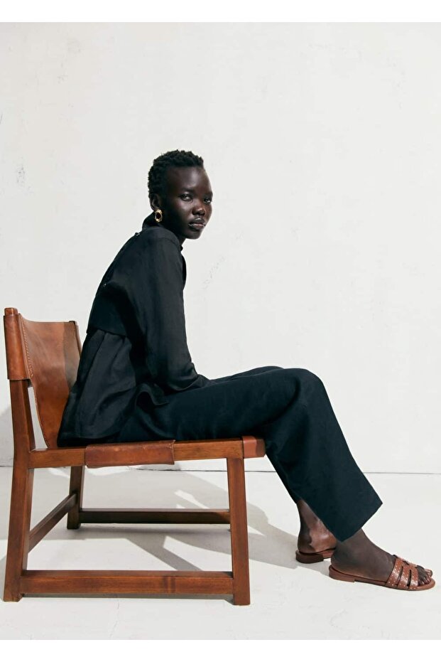 Boncuklu şeritli sandalet - 2