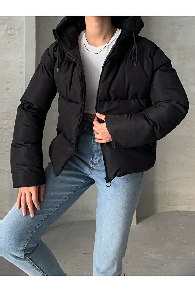 Női fekete kapucnis kabát Ss - 3