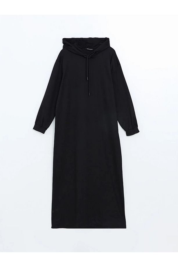 LCW Modest Yeni Siyah Kapüşonlu Oversize Kadın Sweatshirt Elbise - 1