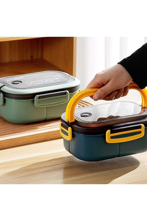 1200ml 2 Katlı 6 Bölmeli Bento Beslenme Çantası - Hava Kilitli, Mikrodalgada Kullanılabilir, BPA'sız - 7