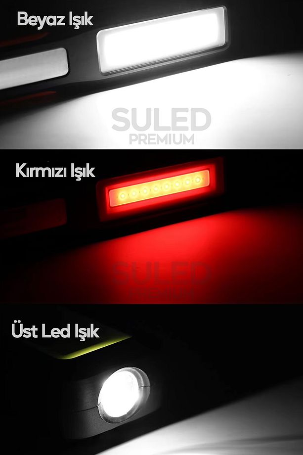 Manyetik Tamirci El Feneri 3 Modlu Şarjlı COB Xpe Led Acil Durum Kamp Tamir İkaz Lambası Askılı - 5