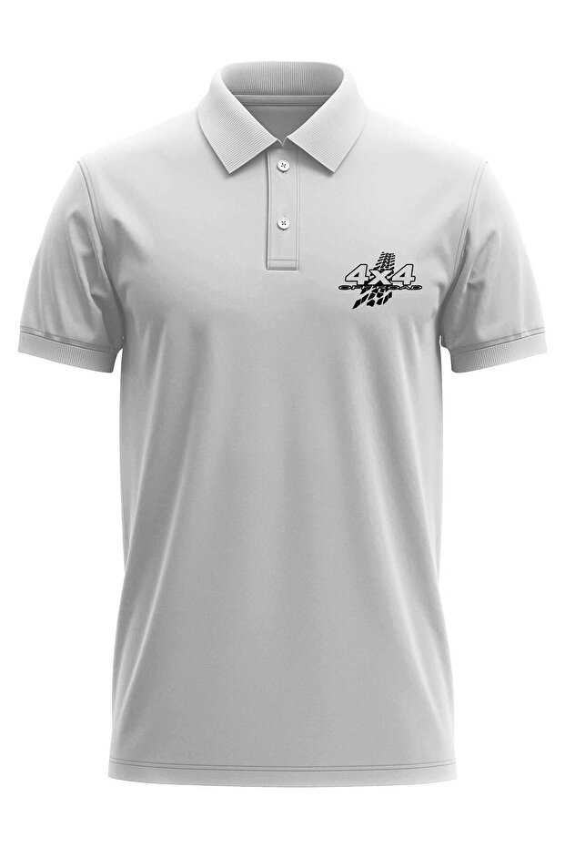 Offroad Mountaineering 4X4 Vehicle Printed Regular Fit 100% Cotton White Polo Neck T-Shirt