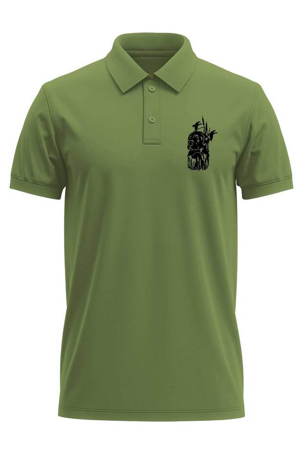 Hunter Dog Hunting Printed Regular Fit 100% Cotton Khaki Polo Collar T-Shirt