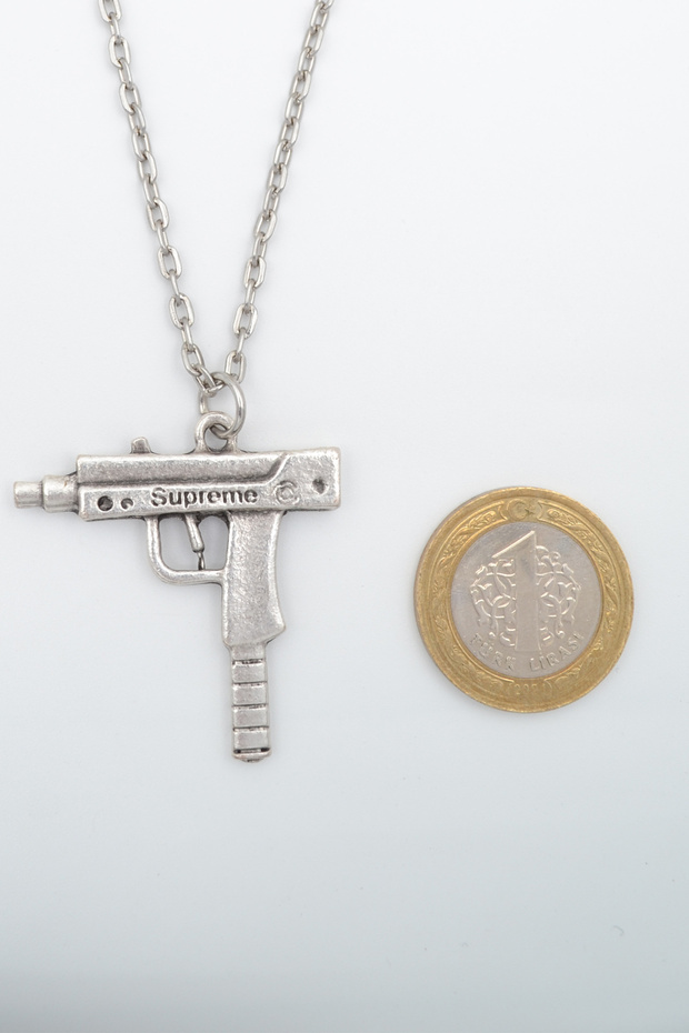 2'li Uzi - M4 Gümüş Kaplama Unisex Düz Zincir Kolye Seti Kod 1082 - 3