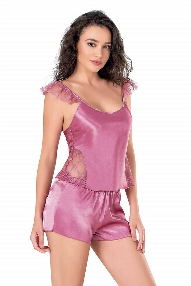 WİNTA-  Gül Kurusu Saten Babydoll Şort Takımı - 2