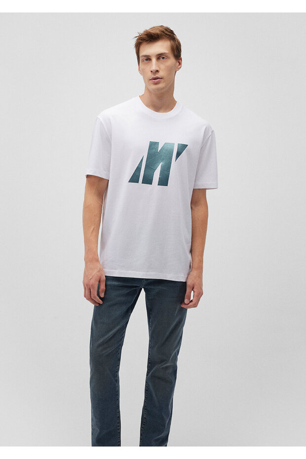 M Logo Printed White T-Shirt Loose Fit / Loose Relaxed Fit 0612429 -620