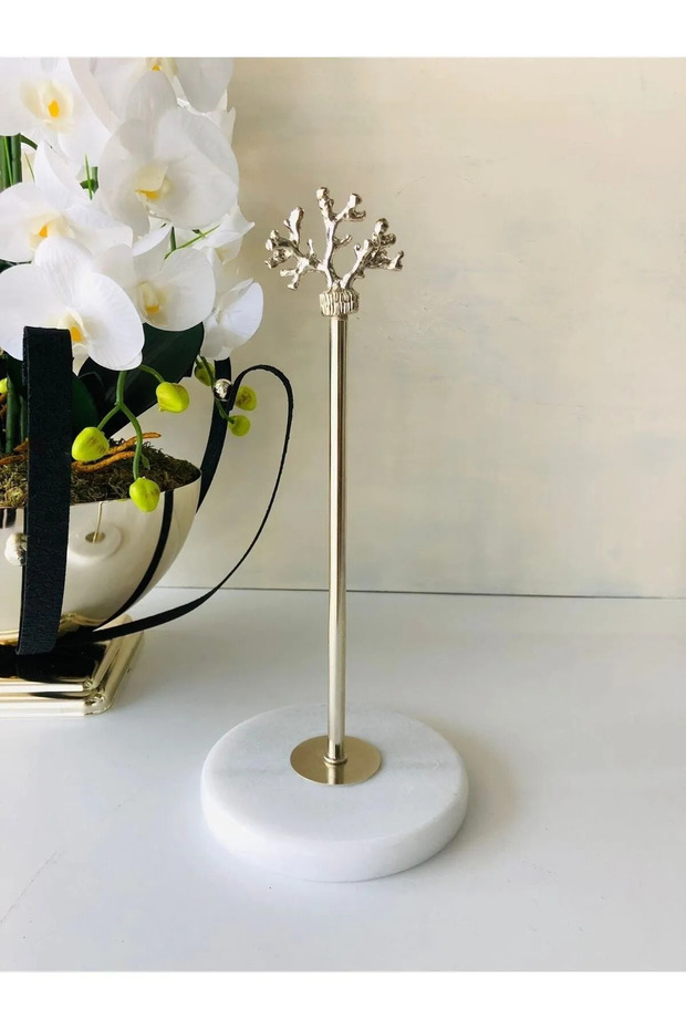 Metal Roll Towel Holder with Marble Pedestal Whitesilver