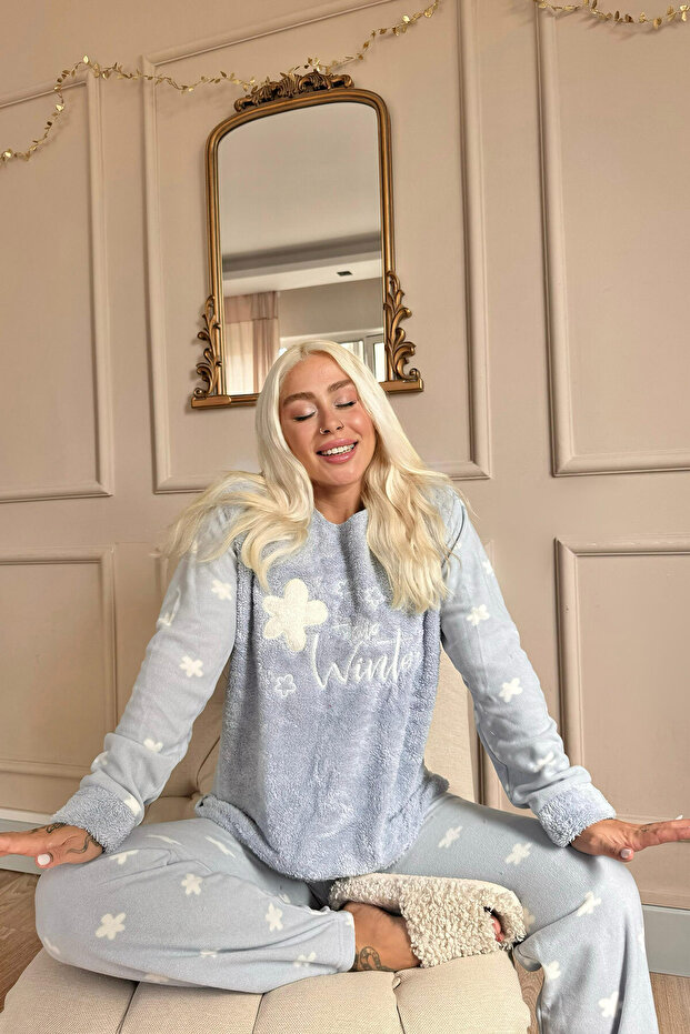 Dámský set plyšového pyžama s modrým vzorem Hello Winter - 4