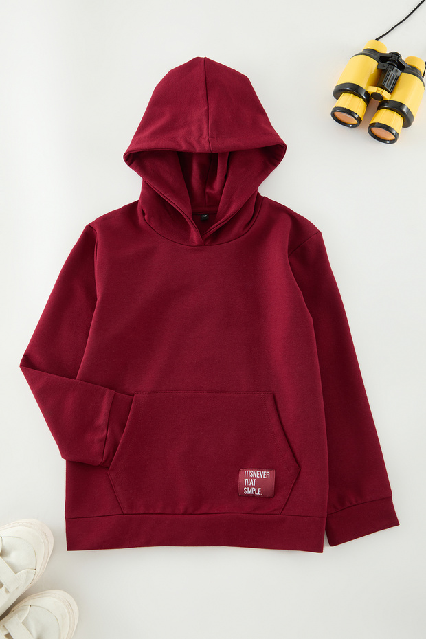 Bordo Baba-Oğul Unisex Baskılı Örme Mini Me Sweatshirt TKDAW25SW00072 - 2