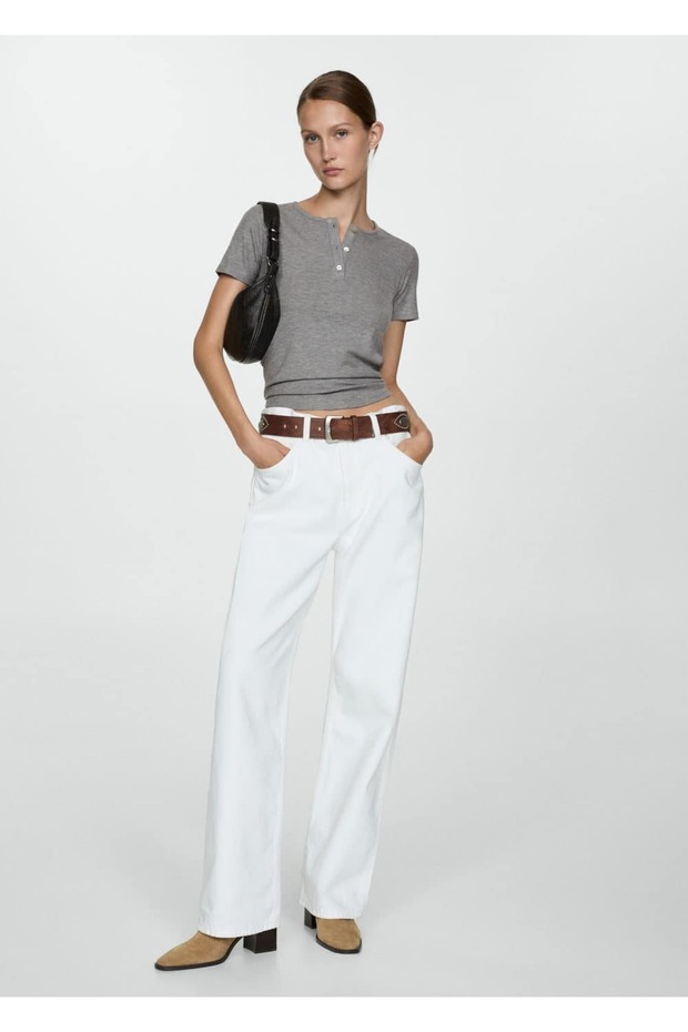 Düğmeli lyocell tişört - 2