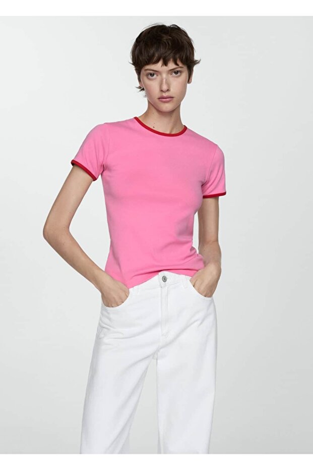 Kontrast biyeli tişört - 1