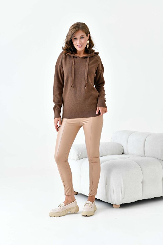 Women's Hooded Sweater Brown 20753
