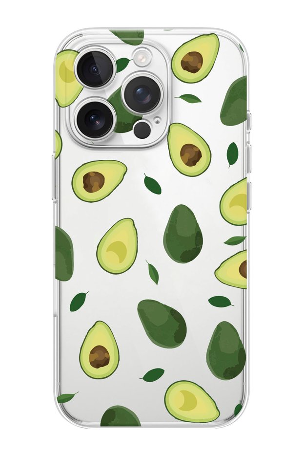 iPhone 16 Pro Max Compatible Avocado Pattern Transparent Silicone Phone Case