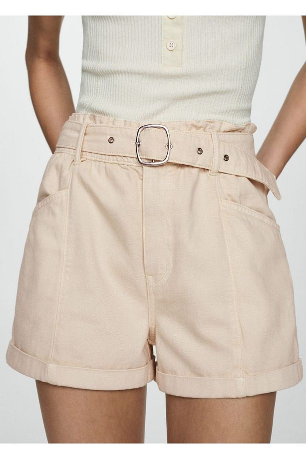 Kemerli denim şort - 5
