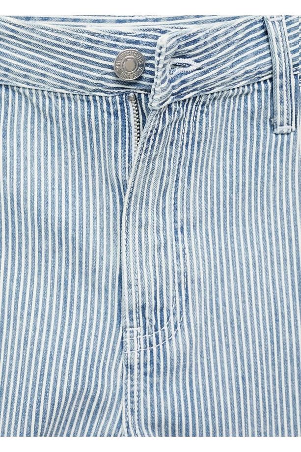Çizgi desenli denim şort - 5