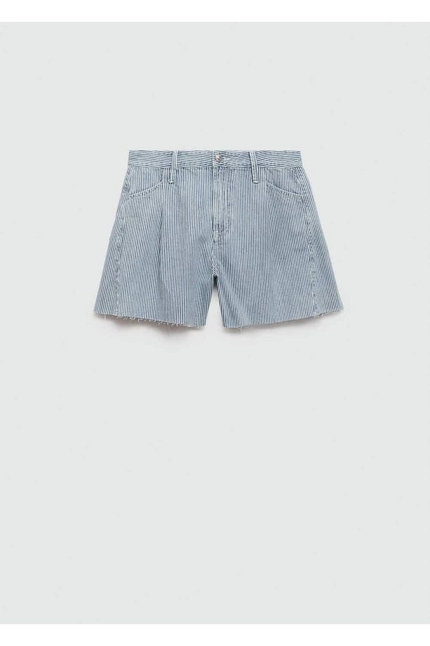Çizgi desenli denim şort - 3