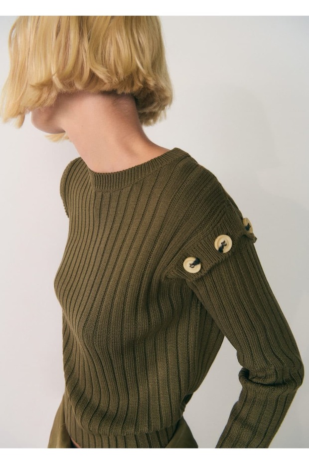 Omzu Düğmeli Kazak - 1