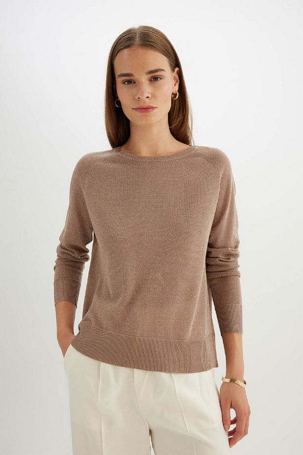 Regular Fit Bisiklet Yaka Simli Basic Düz Triko Kazak C6818ax24wn - 3