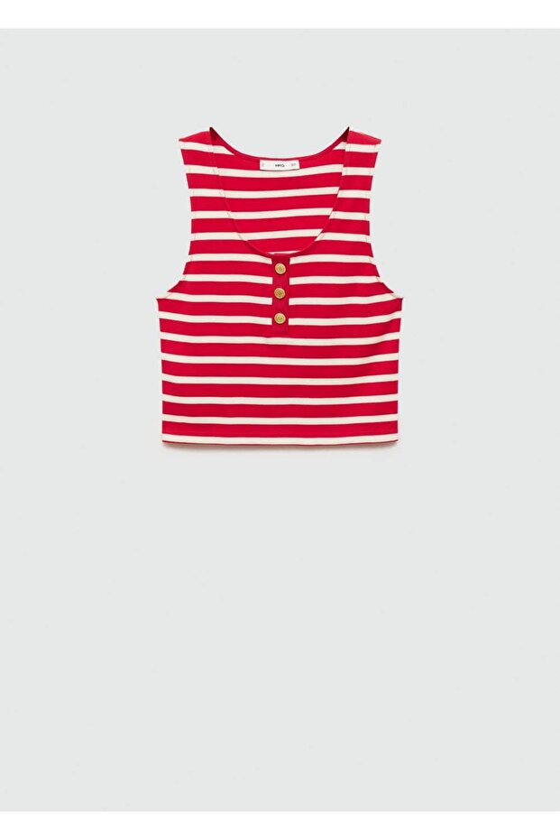 Düğmeli çizgili bluz - 3