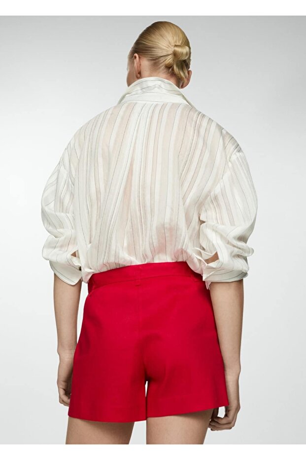 Keten Bağ Detaylı Şort - 4