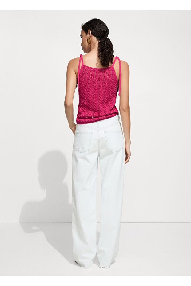 Perforierte Strickbluse mit Bindedetail - 4