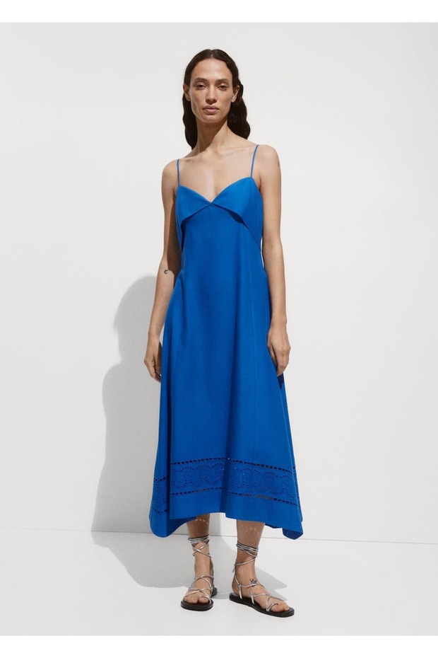 Kıvrık yakalı işlemeli elbise - 2