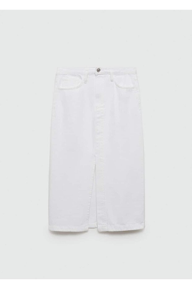 Yırtmaçlı denim etek - 3