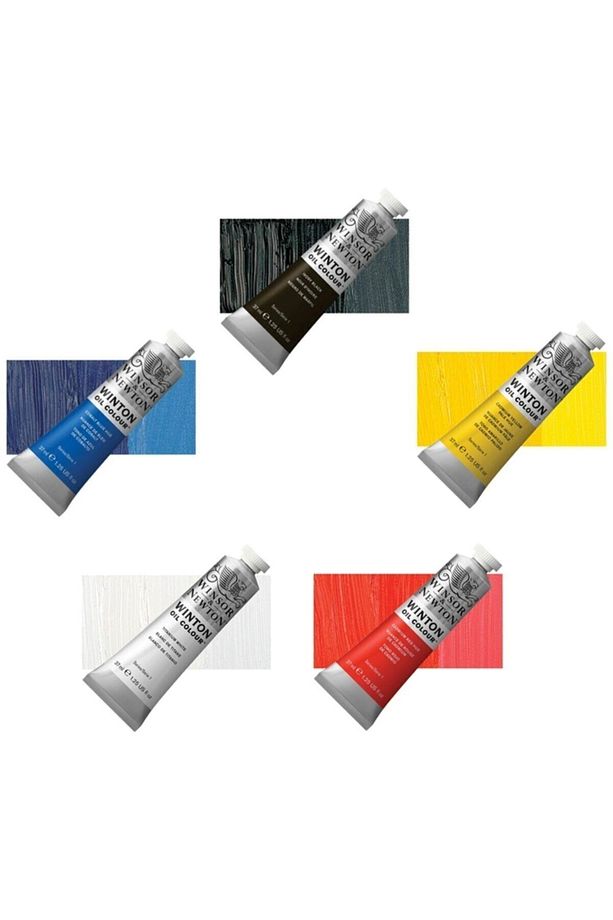 37ml Yağlı Boya 5li Ana Renkler (titanium White, Ivory Black, Cadmium. Red Hue, Cadmium Yellow Hue, - 1