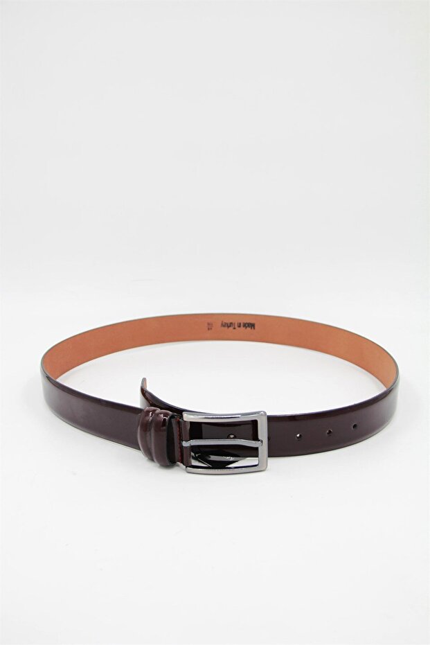 03 Men's Patent Leather Belt - Claret Red