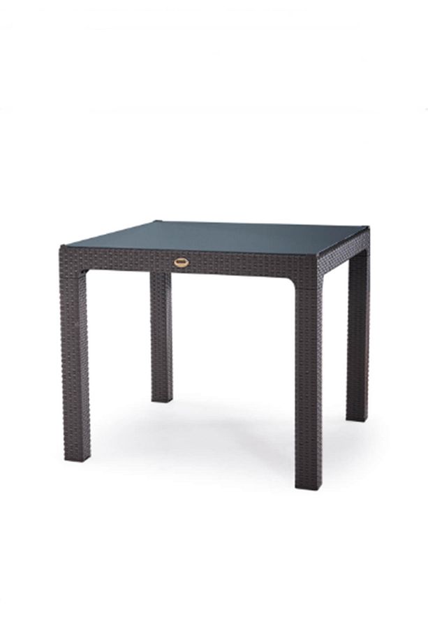 90x90 Rattan Camlı Masa Balkon Bahçe Teras Masası Kare Rattan Masa - 1