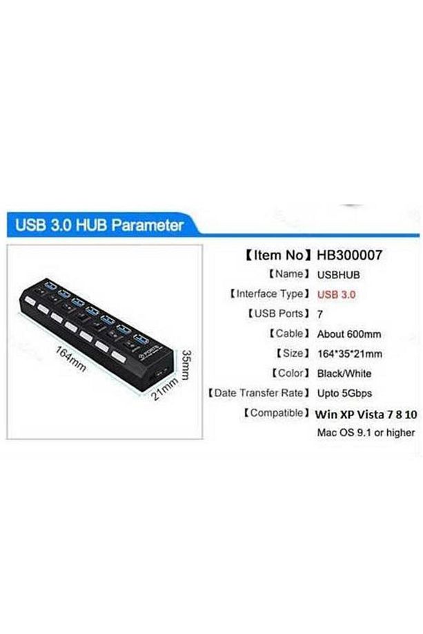 2102 7 Port Usb 3.0 Hub Çoklayıcı Çoğaltıcı On/off Anahtarlı - 3