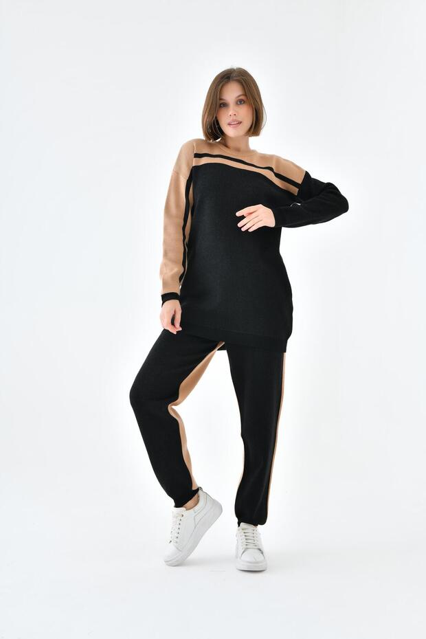 Ftz Women's Striped Double Suit Black 20658