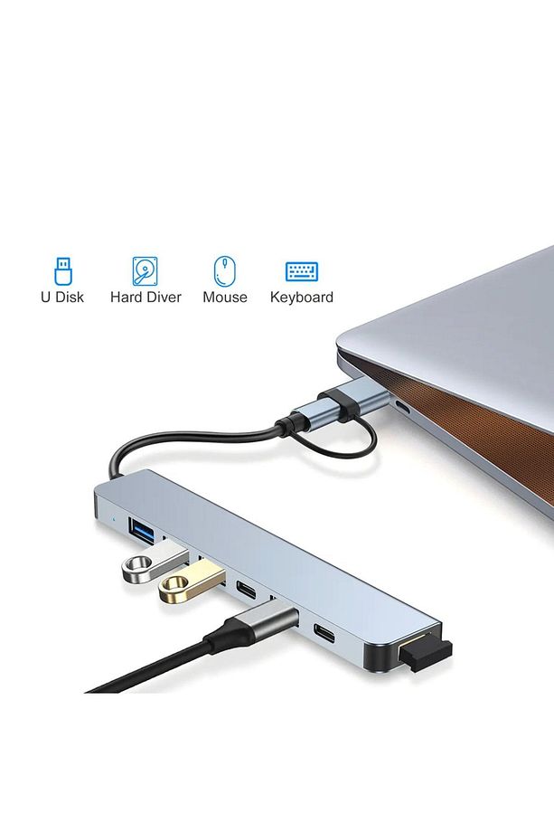 3011 7 In 1 Usb/type-c To Usb A Usb C-usb 2.0/3.0 Çevirici Adaptör 7 Port Çoklayıcı Usb Hub - 2