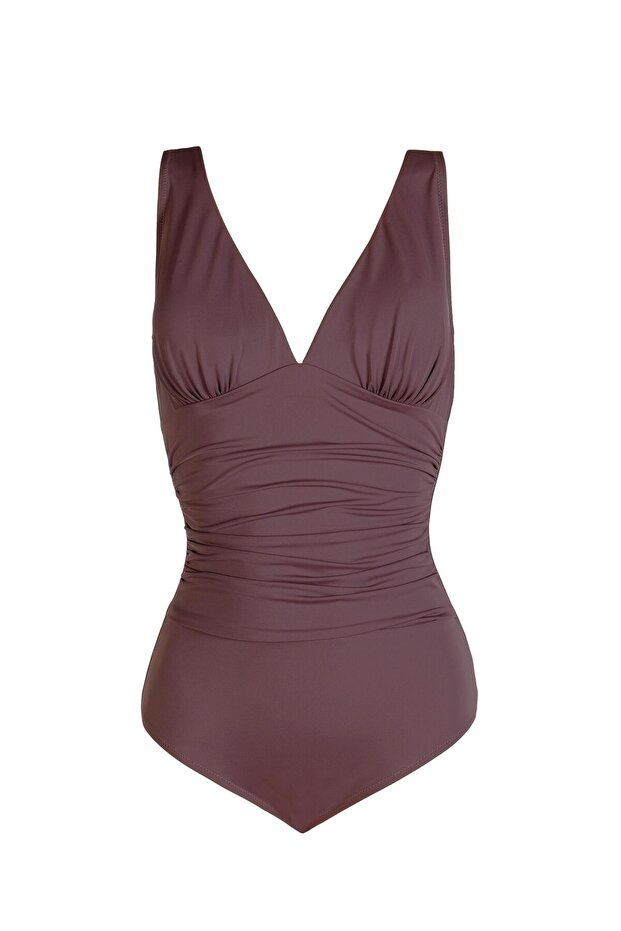 Women's Draped Gathering Rose Dried Rose Swimsuit