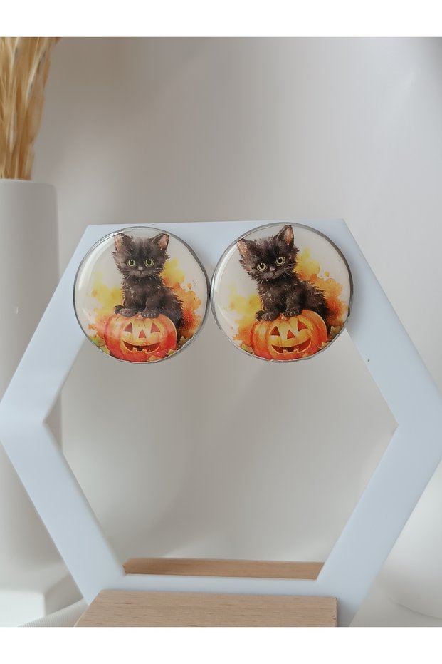 Polymer Clay Earrings with Steel Needle for Halloween and Halloween Party - Ghost and Skeleton Pumpkin