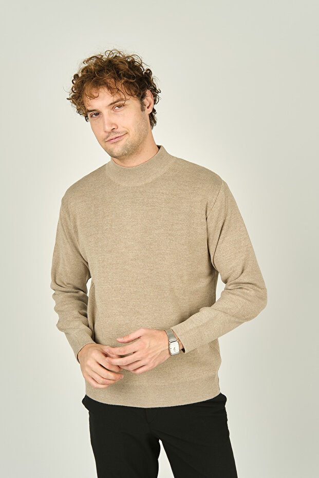 Men's Half Turtleneck Wool Sweater 6091024 Beige