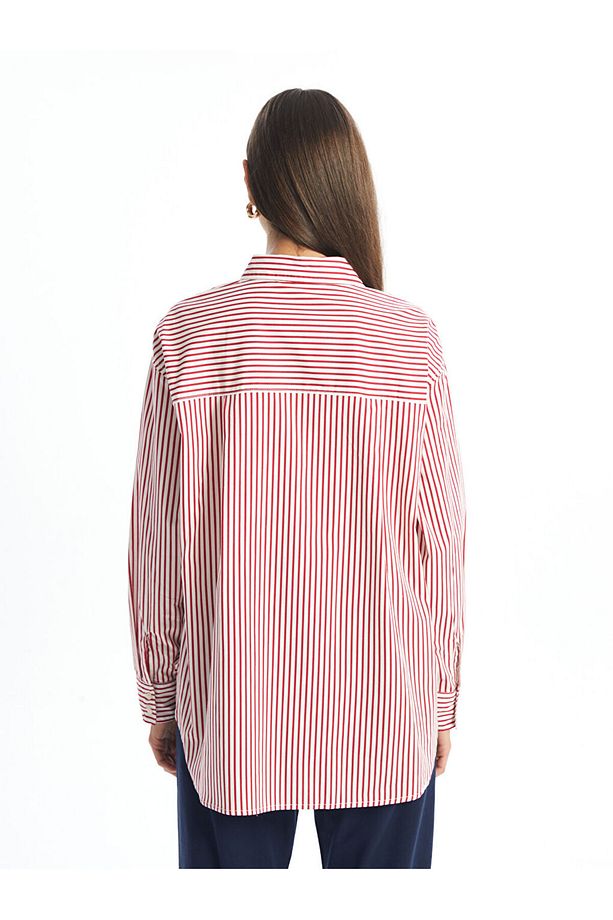 Lcw Çizgili Oversize Poplin Kadın Gömlek - 4