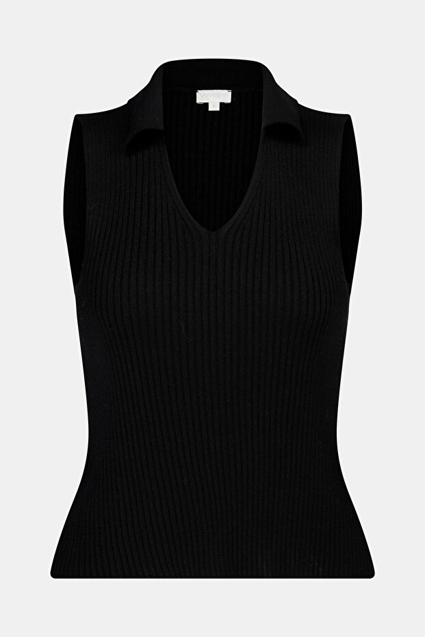 Siyah V Yaka Kolsuz Triko - 1