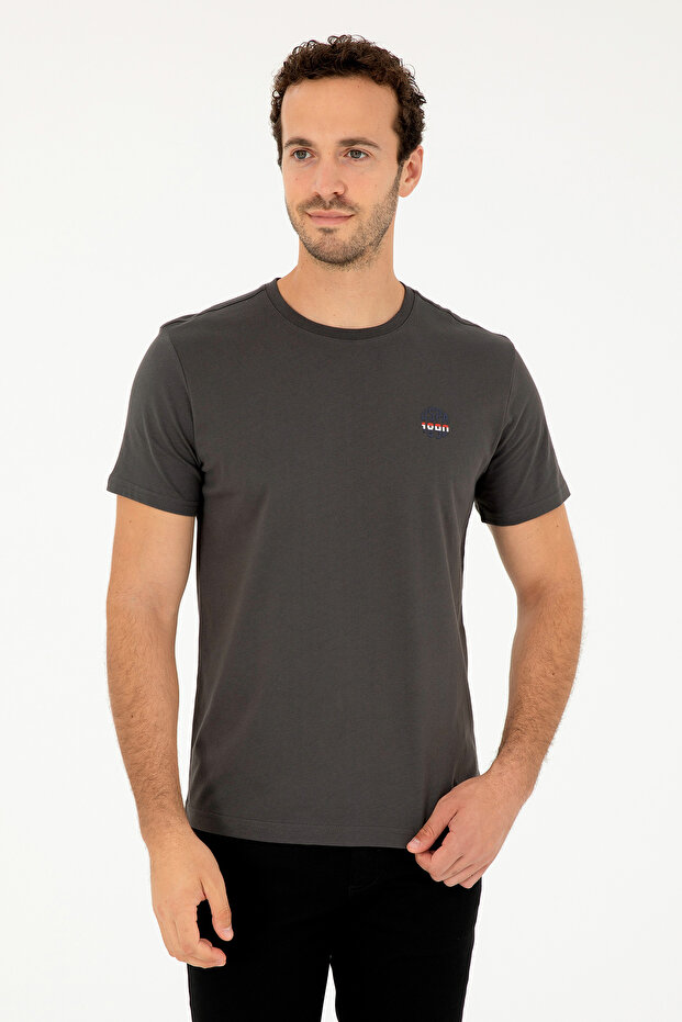 Men's Regular Fit Crew Neck Anthracite T-Shirt 50294329-Vr006