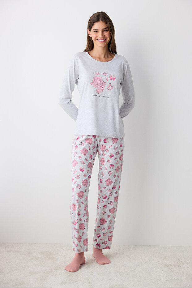 Sleep Time Hellgraues Hosen-Pyjama-Set - 1