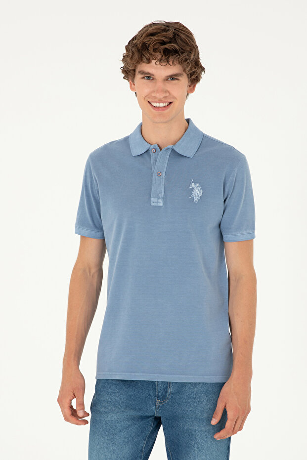 Men's Slim Fit Polo Neck Indigo Basic T-Shirt 50294207-Vr028