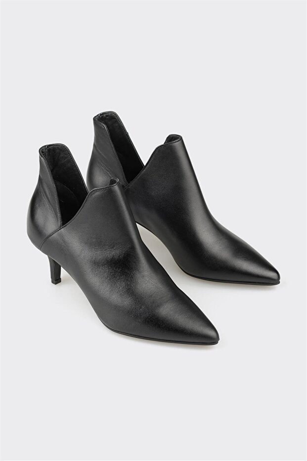 Siyah Deri Kadın Klasik Bot - 2
