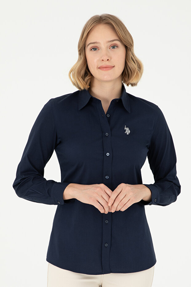 Women's Navy Blue Long Sleeve Basic Shirt 50295640 -Vr033