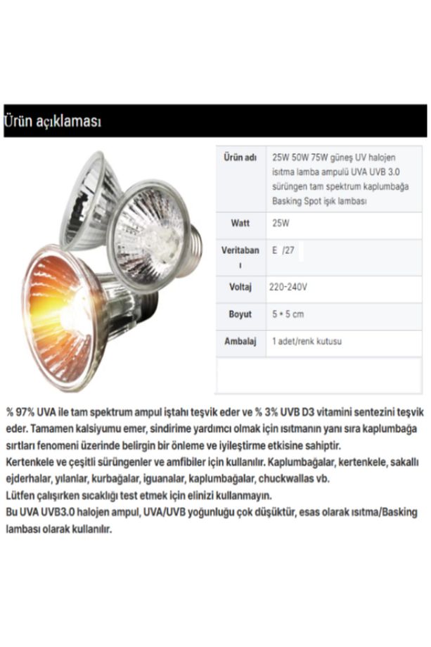 Uva Uvb Lamba Sürüngen Lambası 25w 6 Adet - 4