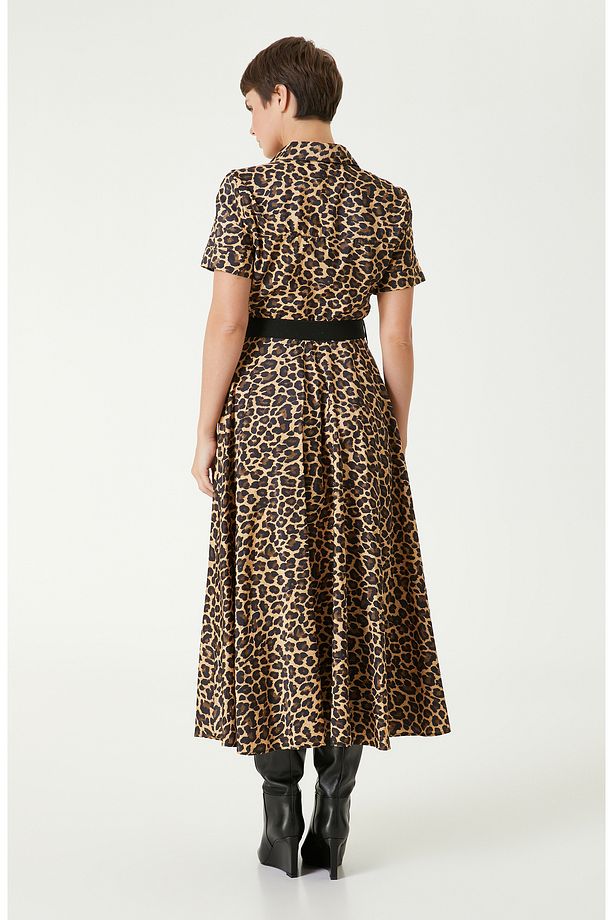 Kahverengi Camel Midi Elbise - 6