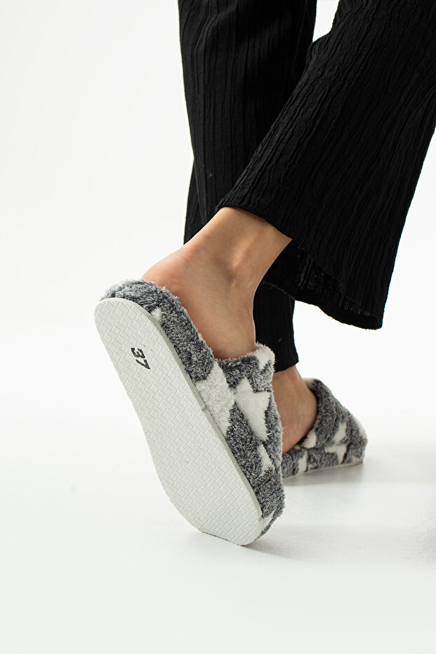 Siyah Yıldızlı Kapalı Terlik Ev Terliği - 6