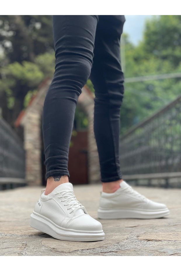 BA0548 BOA Kalın Yüksek Taban Beyaz Bağcıklı Spor Erkek Ayakkabı - 2